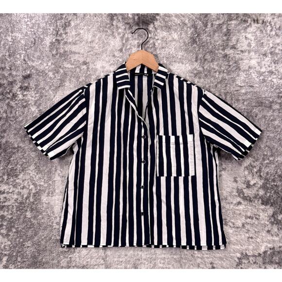 Uniqlo x Marimekko Top XS Womens Striped Boxy Button Down Shirt - Picture 1 of 8